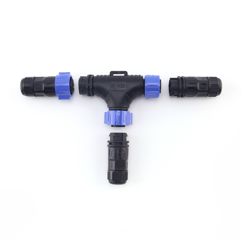 Factory Price IP67 High Voltage M25 Outdoor LED Plug Slef-locking T Type Tee Waterproof Cable Connector